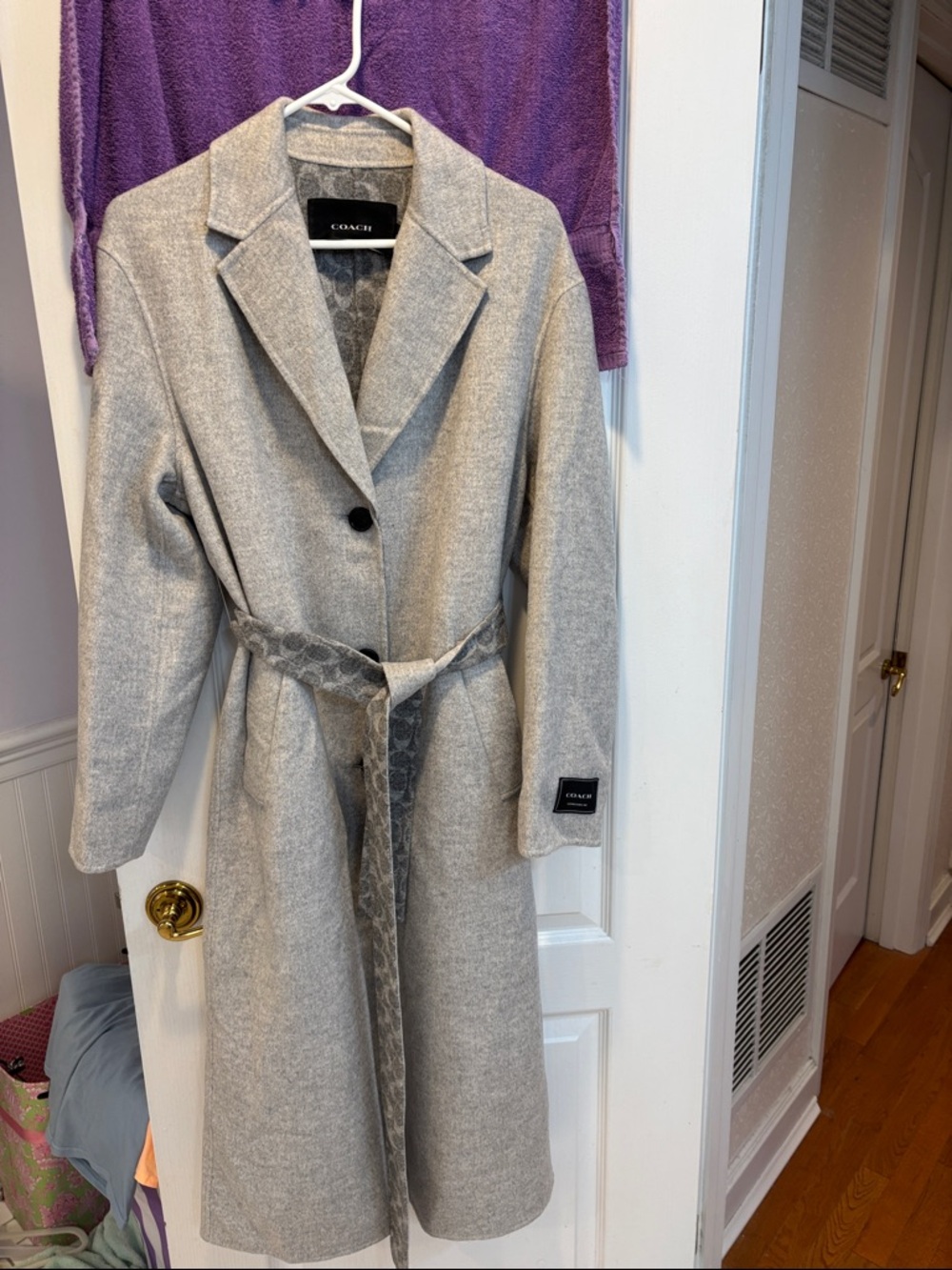 NWT Coach Light Gray Wool-Blend Belted Coat Soft and Fuzzy